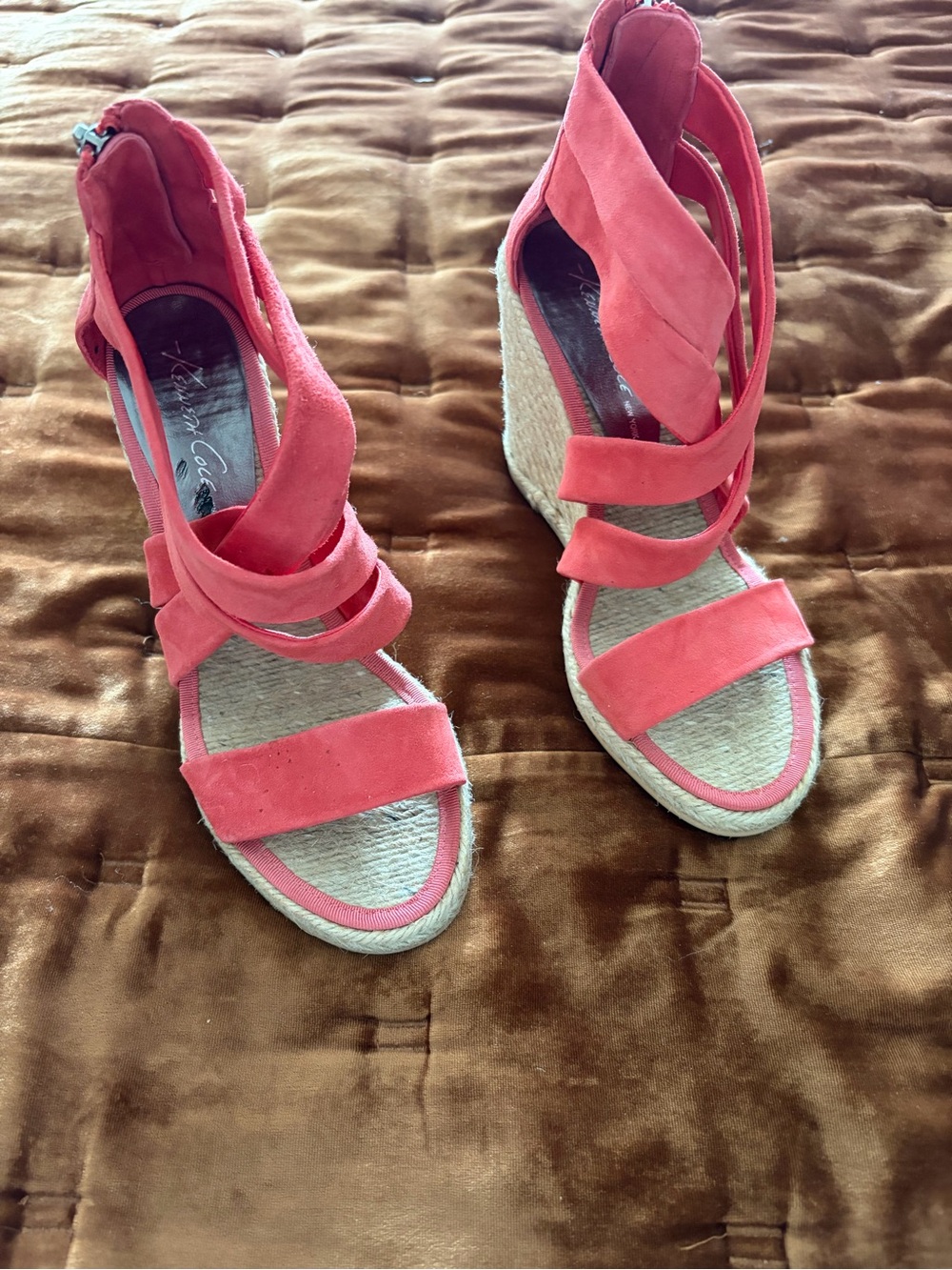 Kenneth Cole Coral Suede Espadrille Wedge Sandals